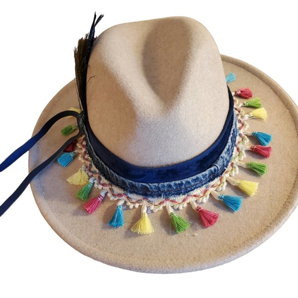 Custom Designed Boho Chic Women's Wide Brimmed Felt Fedora - Picture 6 of 7